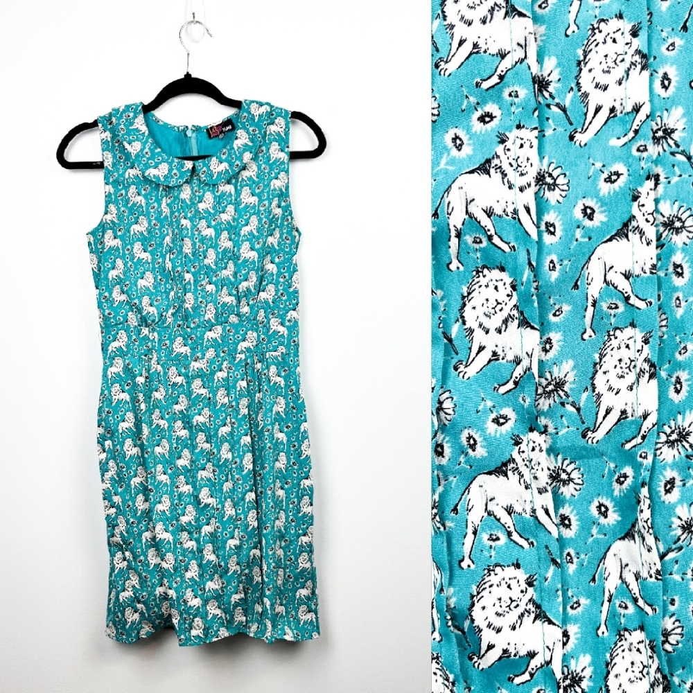 Yumi UK Blue & White Lion Patterned Dress